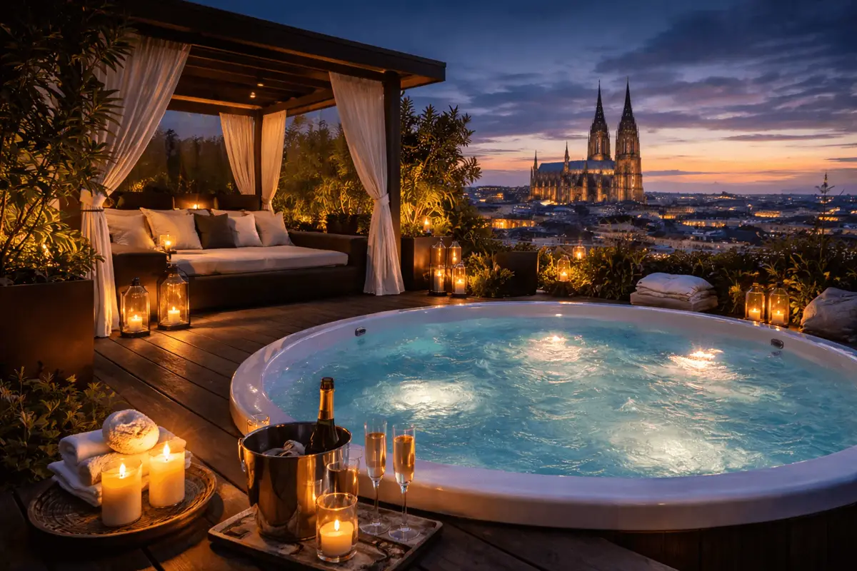 Privater Spa & Wellness Bereich im Luxury Loft Köln mit Whirlpool und Sauna